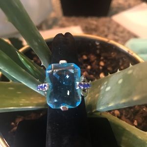 Rhodium Plated large stone ring